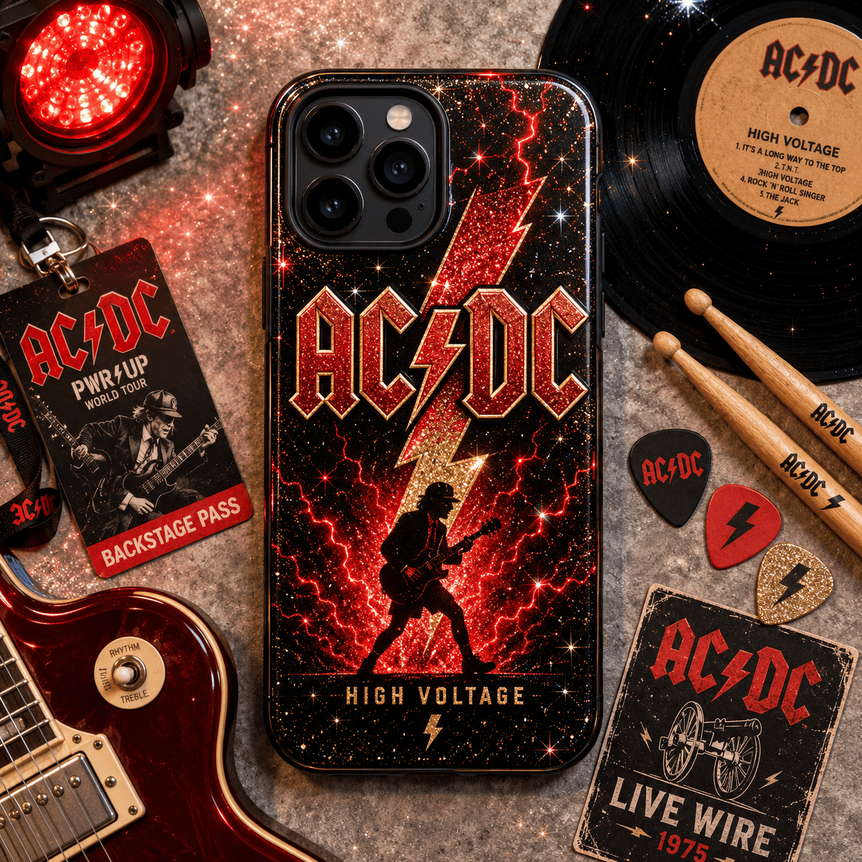 Premium High Voltage Rock Lightning Guitar Glitter Phone Case ACD1