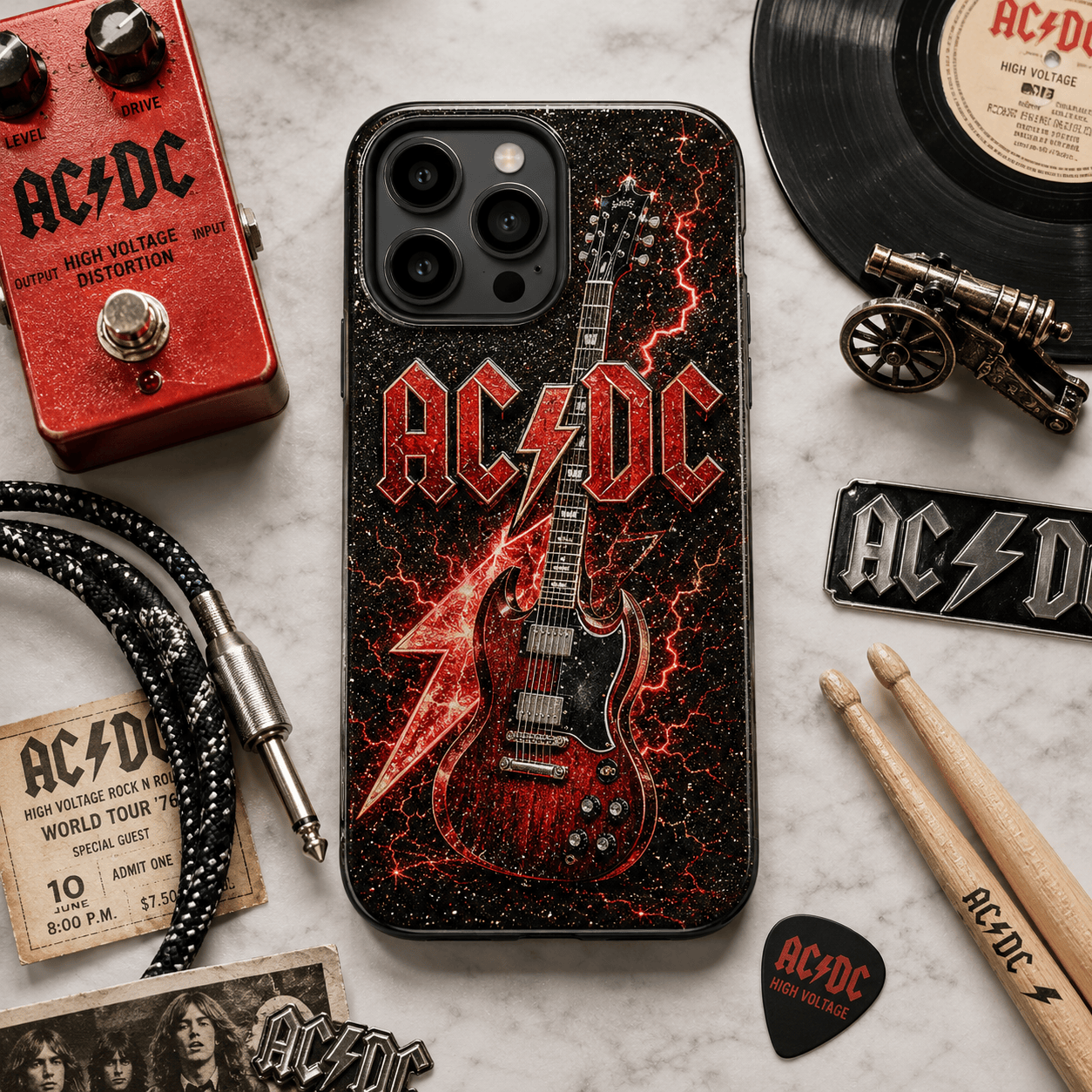 Premium Red Lightning Rock Guitar Glitter Phone Case ACD1