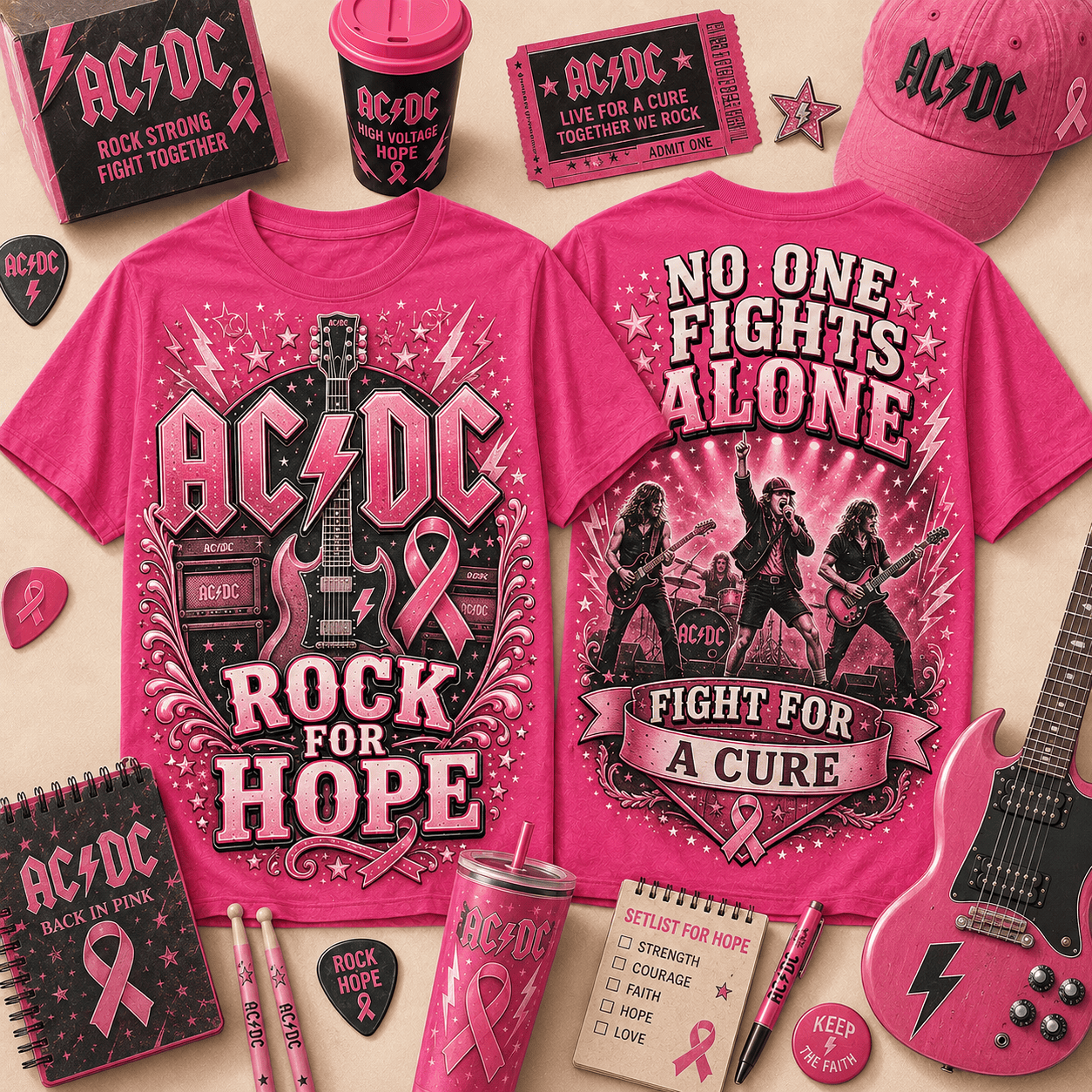 No One Fights Alone – Rock For Hope Breast Cancer Awareness Shirt ACD1