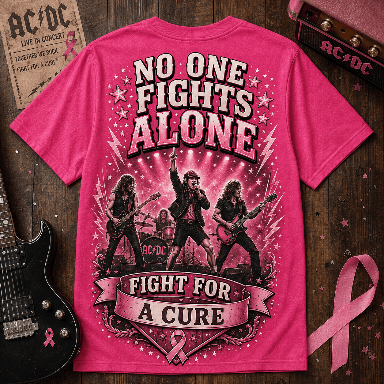 No One Fights Alone – Rock For Hope Breast Cancer Awareness Shirt ACD1