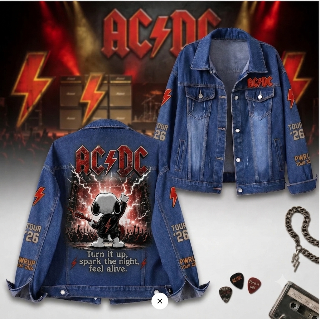Premium SN With Red SG Guitar Denim Jacket for Rock Fans Who Live for High Voltage Concert Nights ACD1