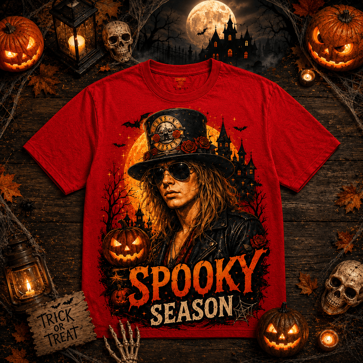 G.N.R Halloween Orange Moon Vibe 3D Shirt for Rock Fans Celebrating HCH-027