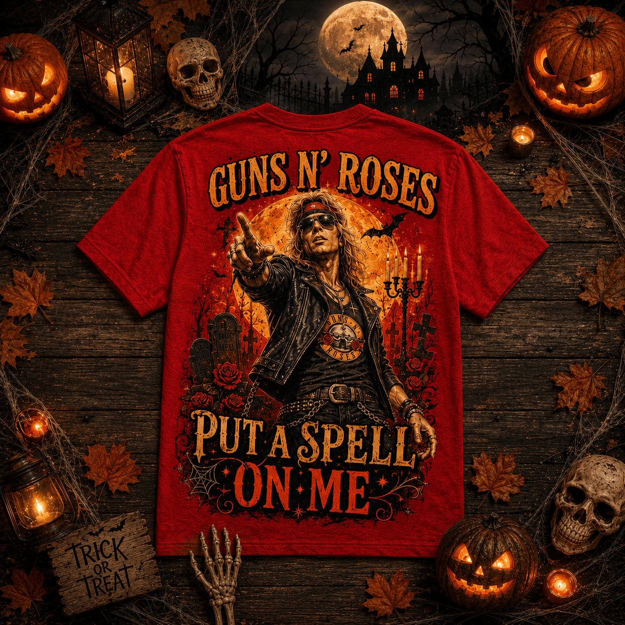 G.N.R Halloween Orange Moon Vibe 3D Shirt for Rock Fans Celebrating HCH-027