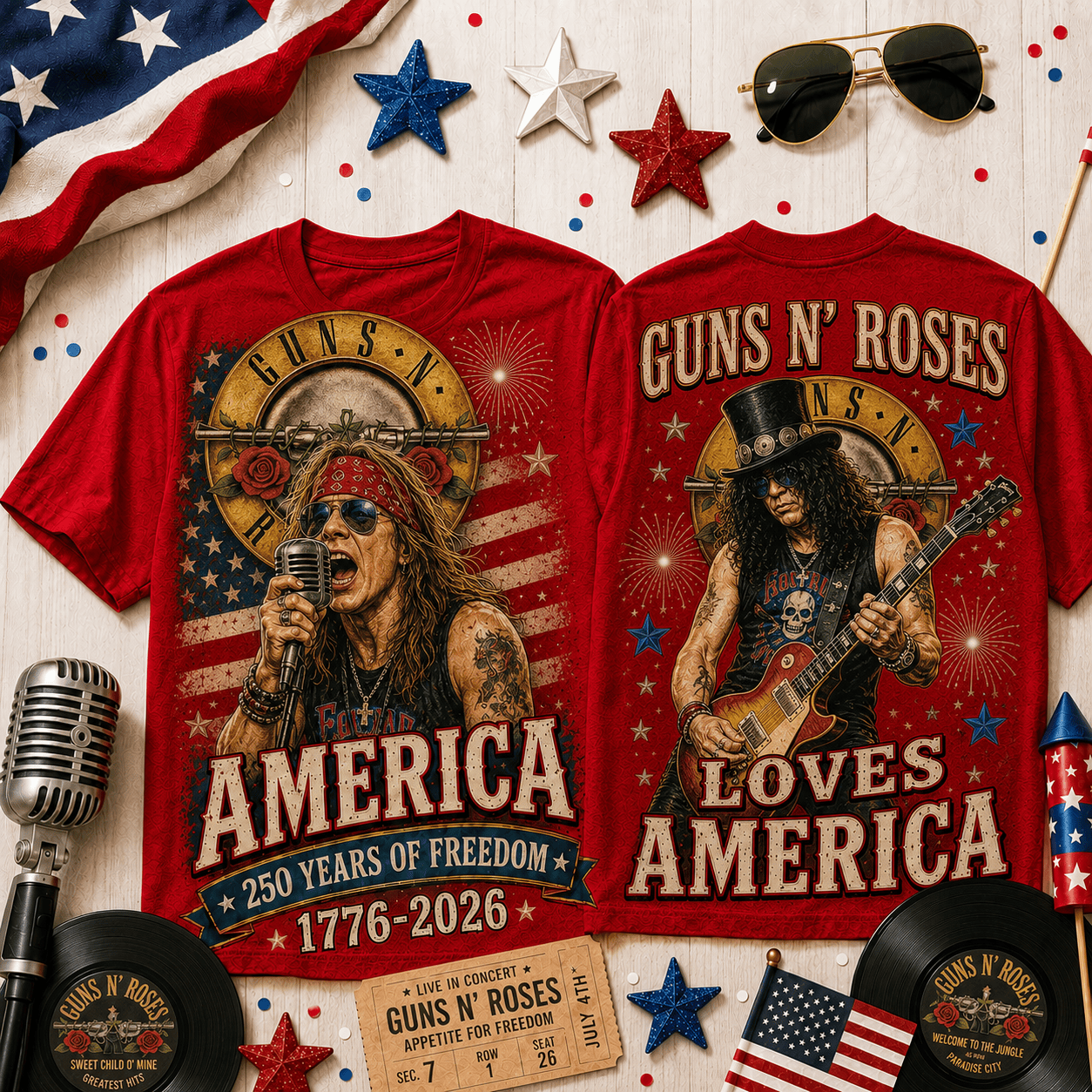 Premium G.N.R America 250 Years of Freedom Tribute T-Shirt HCH-016