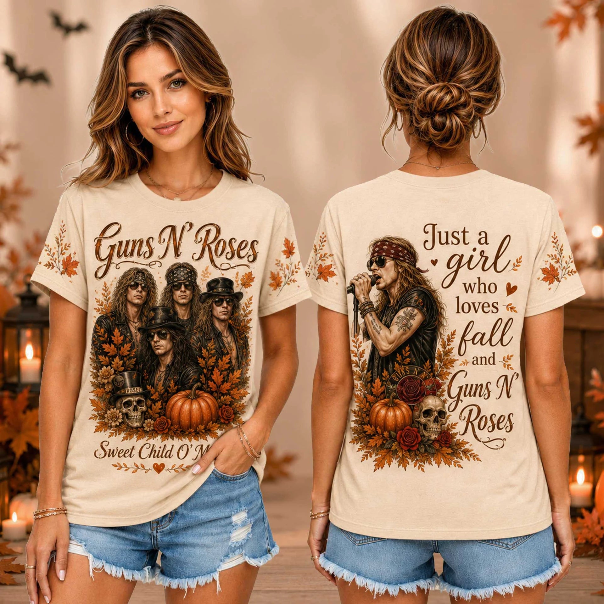 G.N.R Guns N' Roses Autumn Pumpkin Skull Sweet Child O' Mine 3D Shirt for Fall Rock Fans HCH-031