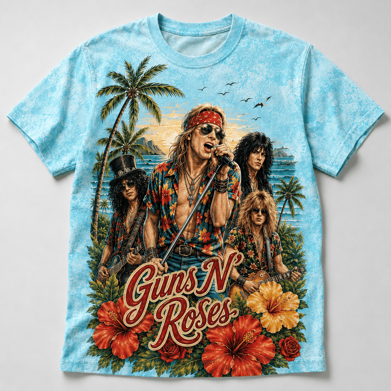 G.R.N Tropical Palm Hibiscus Hawaiian 3D Shirt for Beach Days and Concert Nights HCH-034
