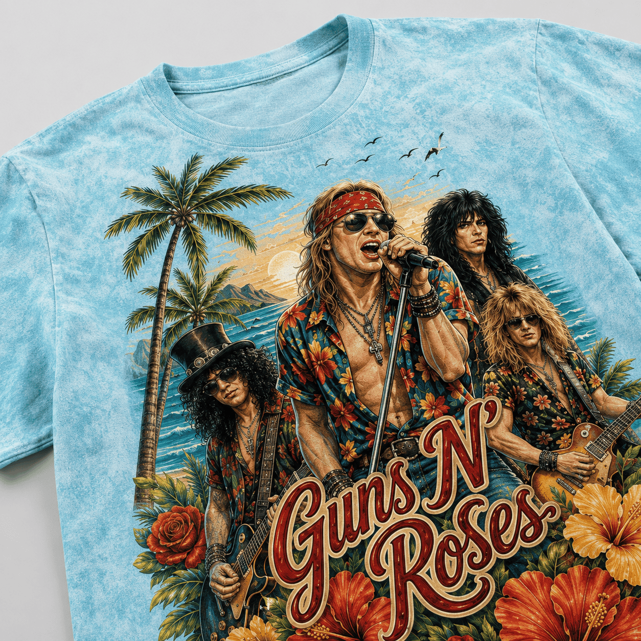 G.R.N Tropical Palm Hibiscus Hawaiian 3D Shirt for Beach Days and Concert Nights HCH-034