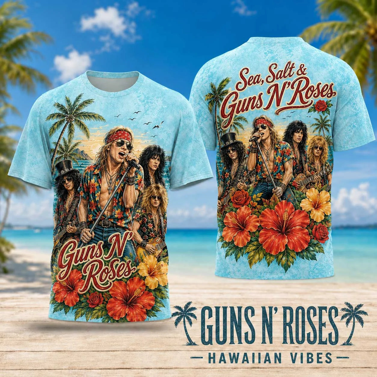 G.R.N Tropical Palm Hibiscus Hawaiian 3D Shirt for Beach Days and Concert Nights HCH-034