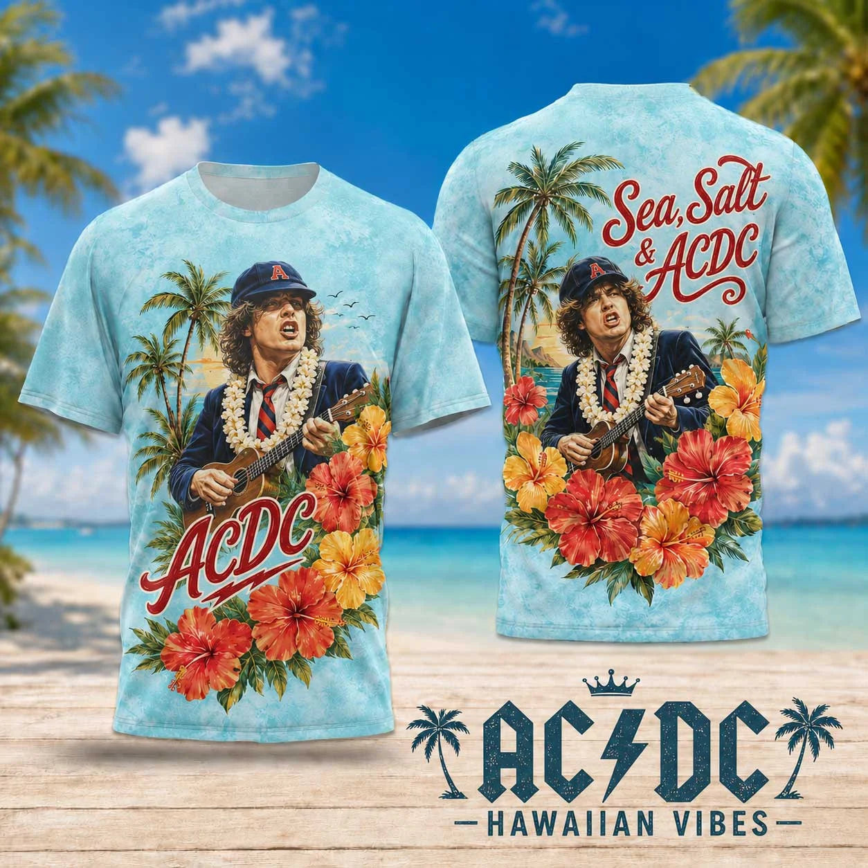 Premium Hawaiian Vibes Island Lei and Hibiscus 3D Shirt for Rock Fans Chasing Sunshine and Shows ACD1