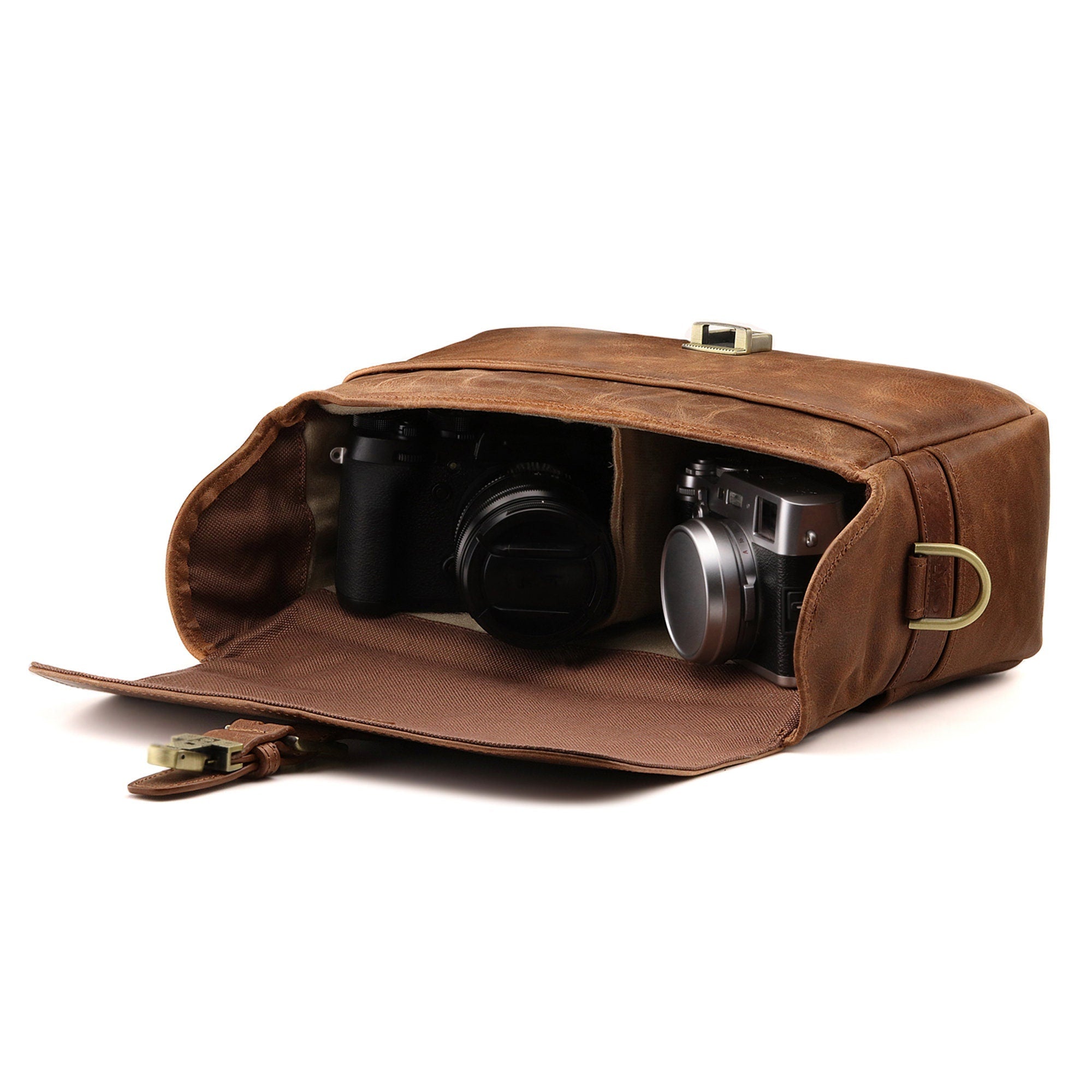 Personalized Top Grain Italian Leather Messenger Bag Camera Bag for Mirrorless, Instant, DSLR Cameras, Travel Bag, Unisex - Handcrafted