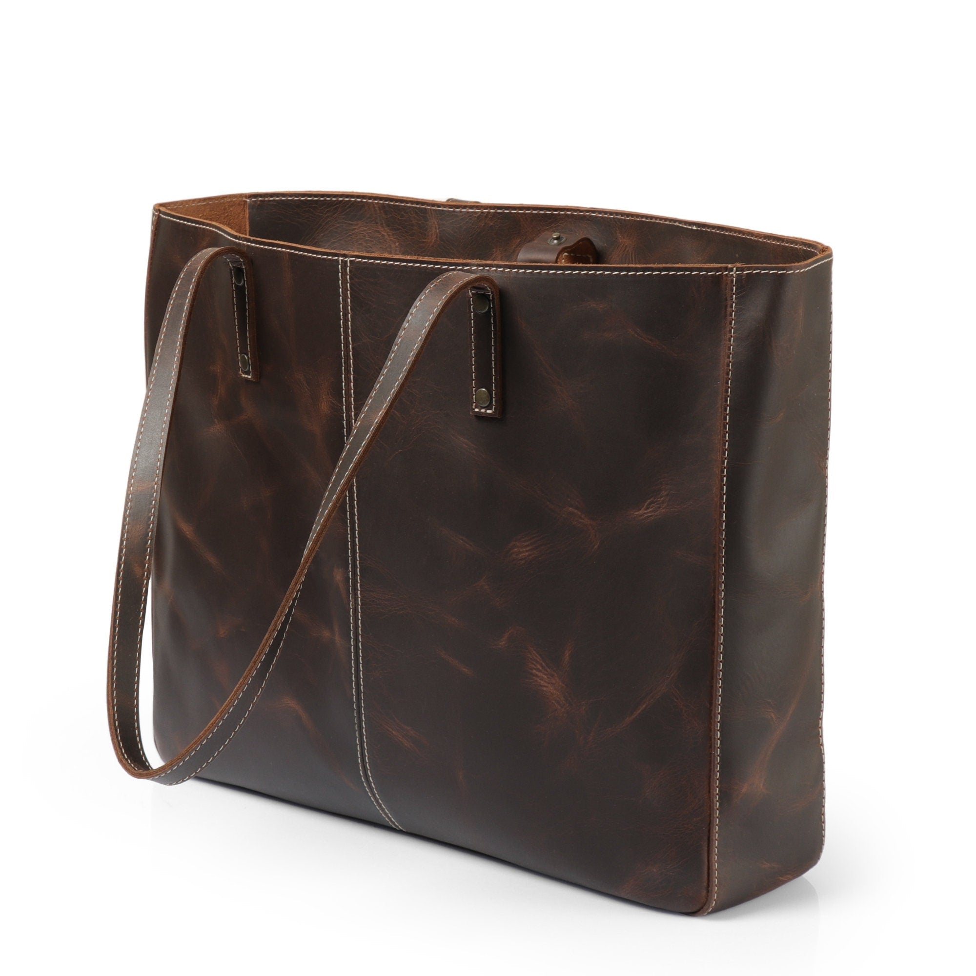 Carmel Leather Tote Bag, Durable Women Tote for Toiletries or Electronic Devices, Handcrafted High Quality Shoulder Laptop Tote