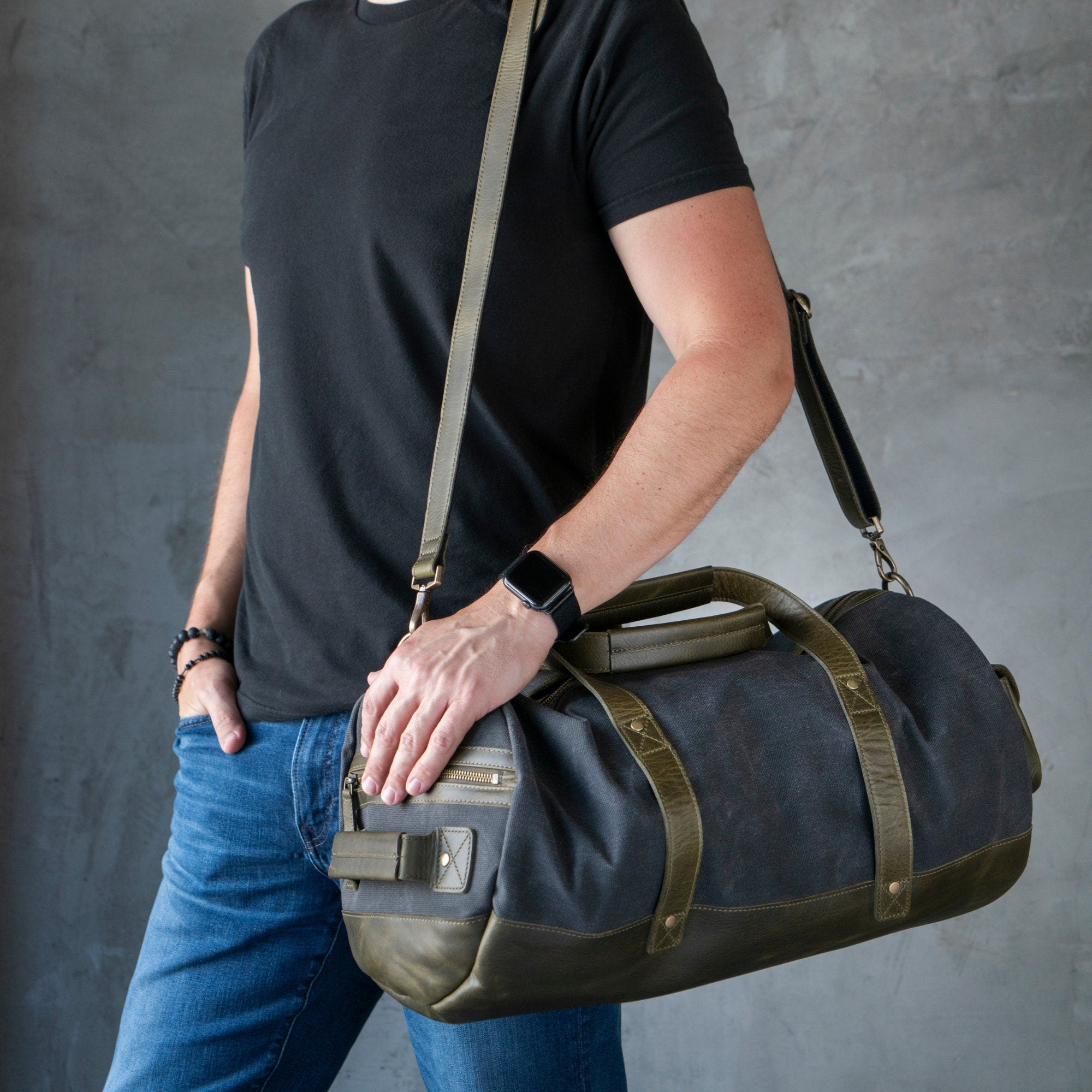 Personalized Handcrafted Top Grain Leather Weekender Bag, High-Quality Durable Canvas Travel Bag, Retro Style Duffel Bag for Men or Women