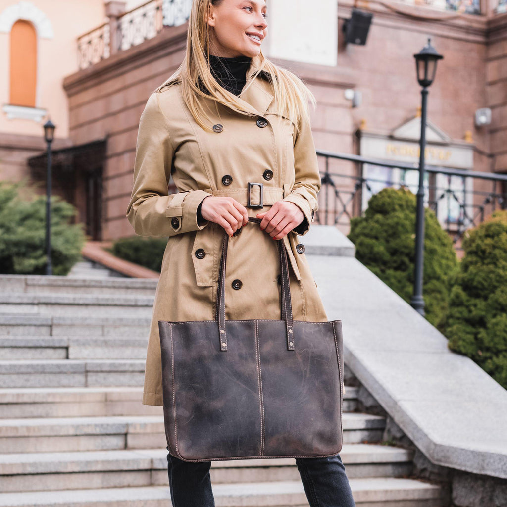 Carmel Leather Tote Bag, Durable Women Tote for Toiletries or Electronic Devices, Handcrafted High Quality Shoulder Laptop Tote