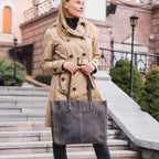 Carmel Leather Tote Bag, Durable Women Tote for Toiletries or Electronic Devices, Handcrafted High Quality Shoulder Laptop Tote