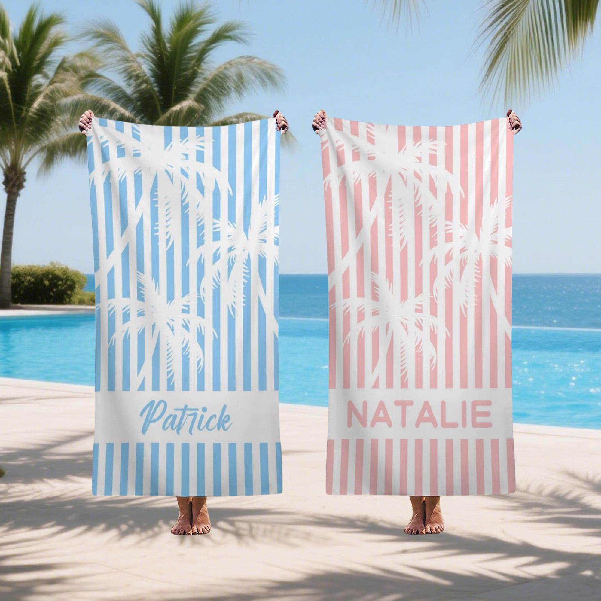 Personalized  Palm Tree Striped Towel,friends Beach Trip Gift, Vacation Towels,personalized Cruise Beach Towels,beach Towels