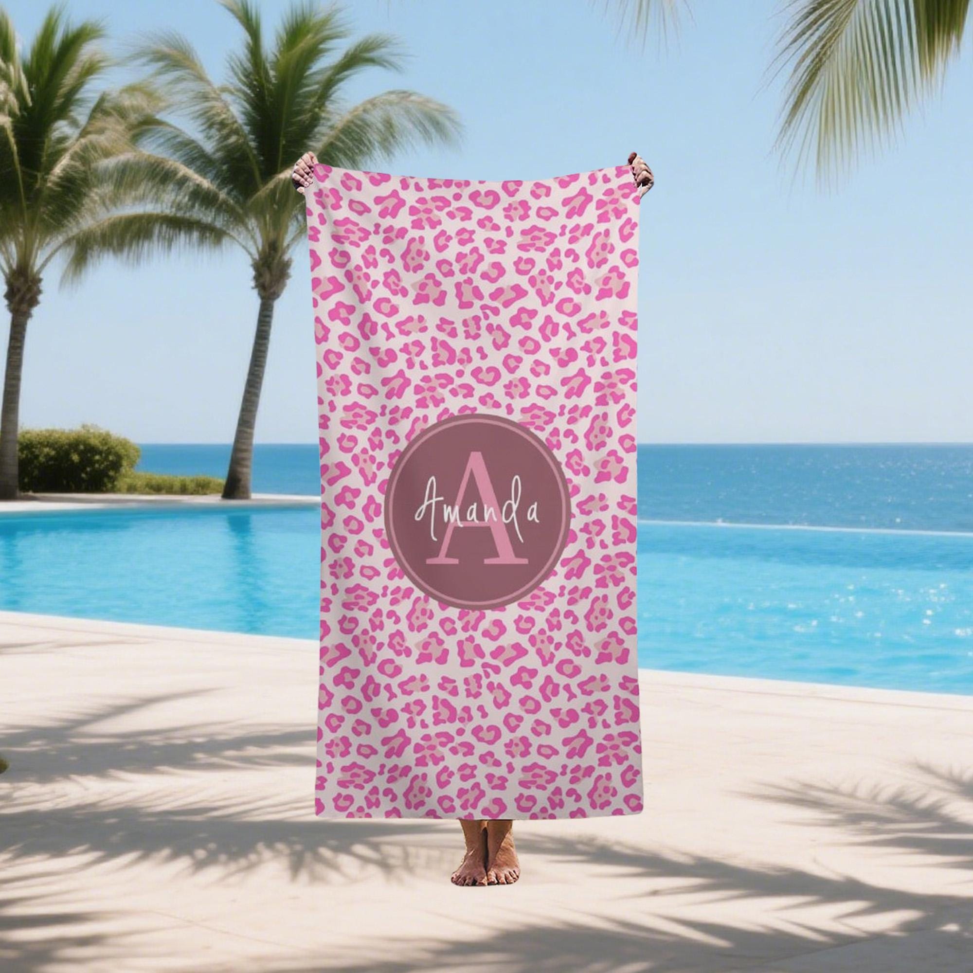 Leopard Name Beach Towel,beach Towel,leopard Beach Trip Gift,family Vacation Towels,personalized Bachelorette Party Gift
