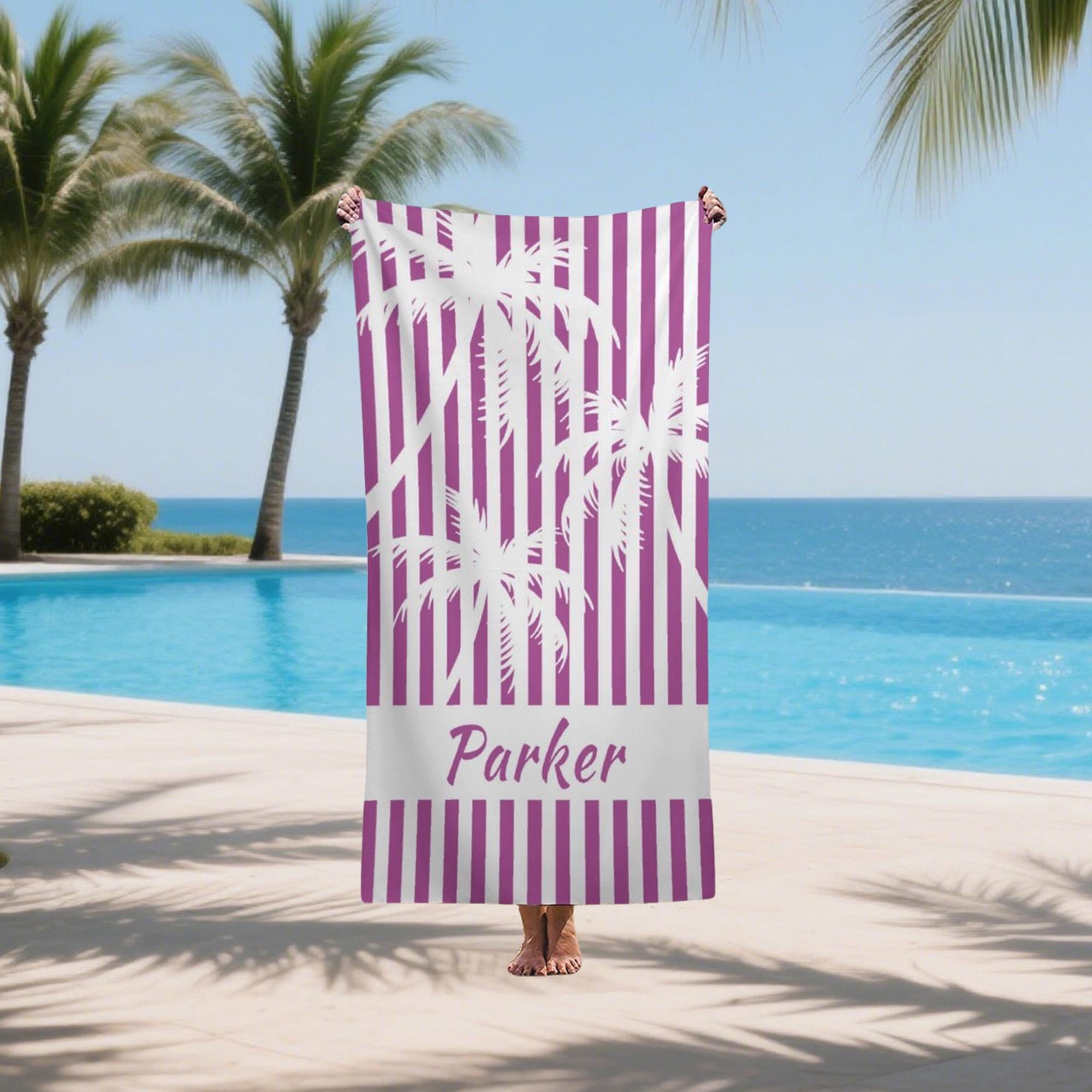 Personalized  Palm Tree Striped Towel,friends Beach Trip Gift, Vacation Towels,personalized Cruise Beach Towels,beach Towels