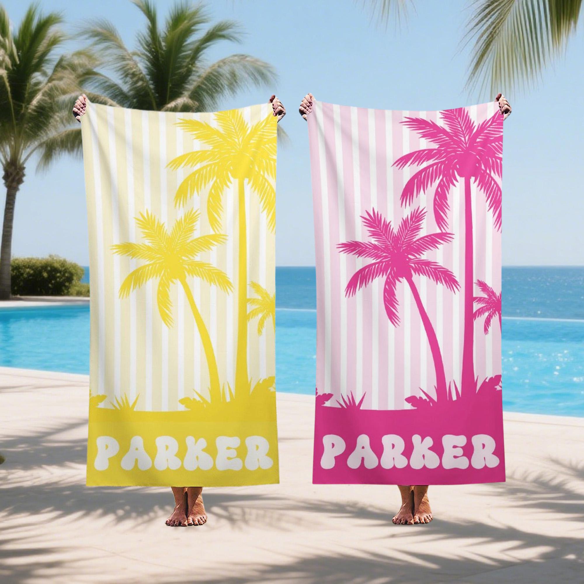 Personalized  Palm Tree Striped Towel,vacation Beach Trip Gift, Vacation Towels,personalized Vacation Beach Towels,beach Towels