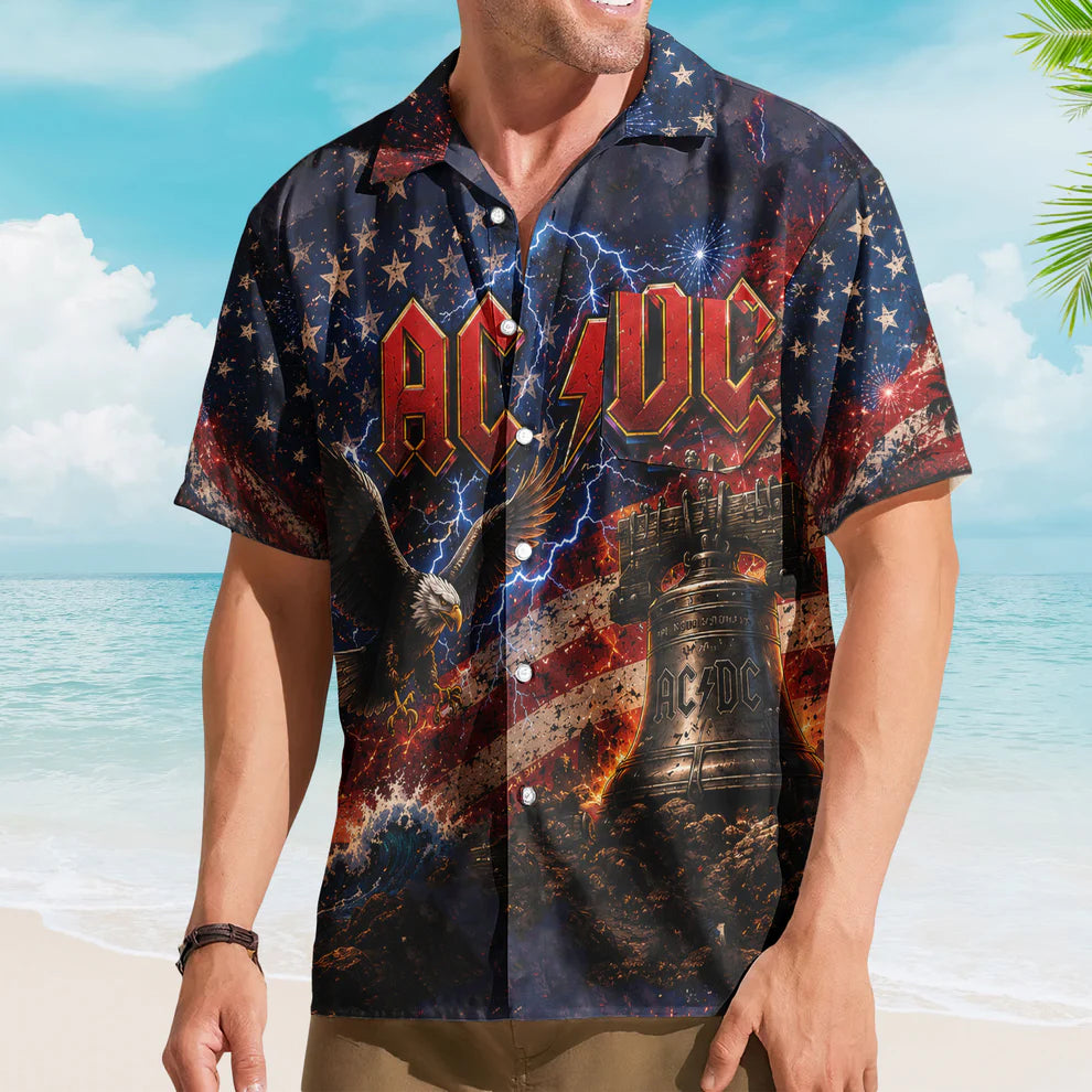 Hawaiian Shirt - Unisex Hells Bells American Eagle Lightening Button Up Acd1