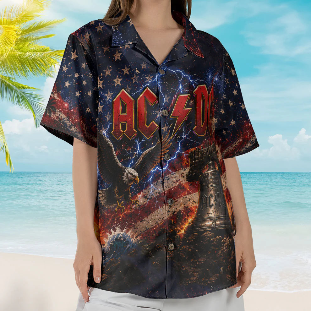 Hawaiian Shirt - Unisex Hells Bells American Eagle Lightening Button Up Acd1